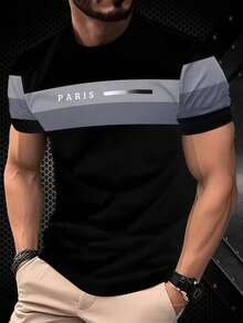 KOVSEE Men's Paris Graphic Ombre Short Sleeve T-Shirt, Outdoor Sports Casual Daily Running Basketball Football Breathable Quick-Dry Fitness Tee, Single Piece, Gift For Boyfriend