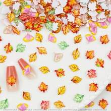 100Pcs Than1ks 1giving Nail Charms Colorful Ombre Maple Leaves Nail Art Charms 3D Flat Fall Ginkgo Leaves Nail Art Rhinestones Winter Autumn Nail Rhinestone Diamonds For Manicure DIY Solon,Red - 紅色的 - 查看 3