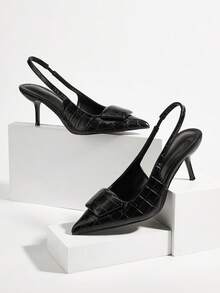 Modische spitze Krokodilleder-Prägung High Heels für Pendler - Schwarz - Übersicht 1