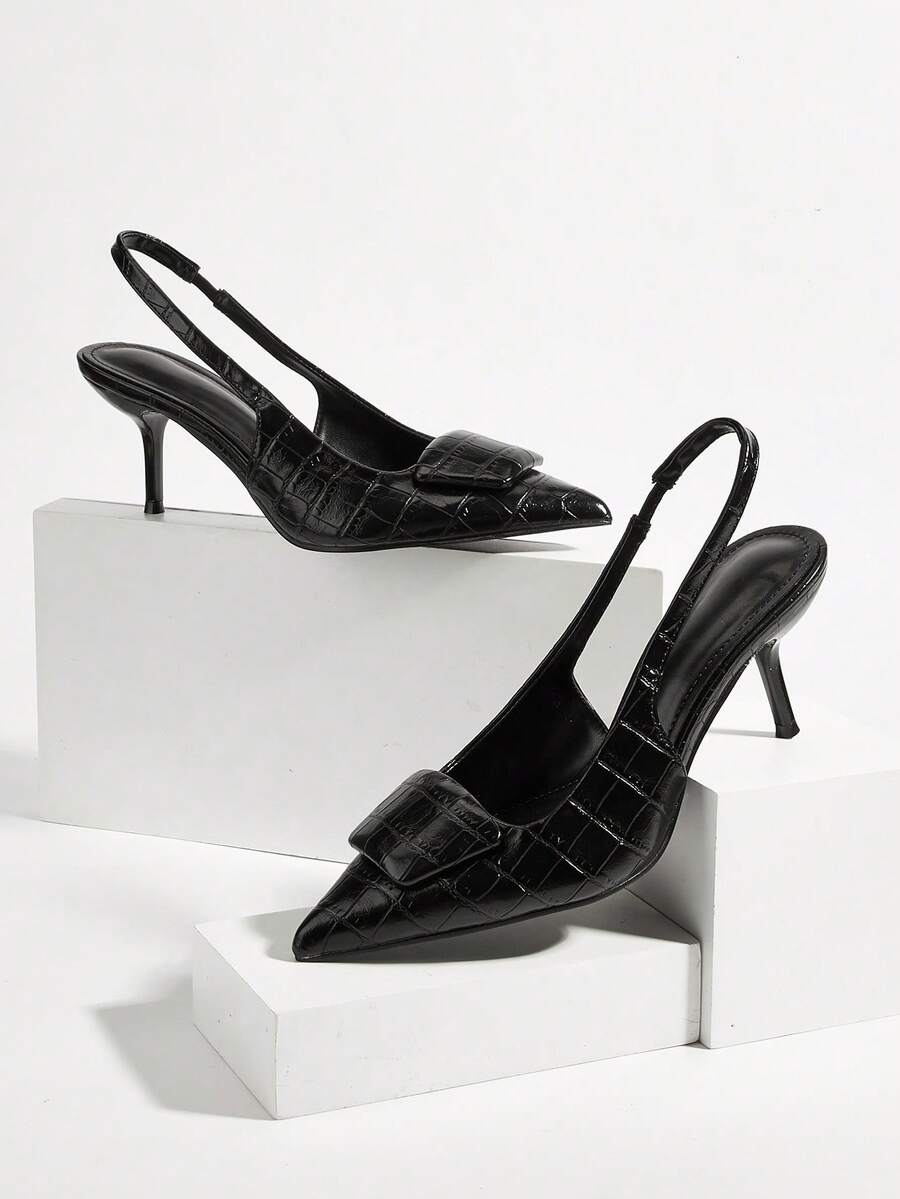 Modische spitze Krokodilleder-Prägung High Heels für Pendler - Schwarz - Übersicht 1