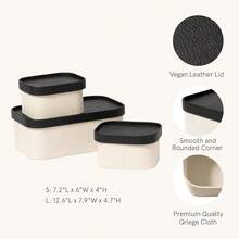 LA JOLIE MUSE Fluted Cardboard Storage Baskets With Leather-Like Lids, Sturdy Stackable Paper Boxes Decorative Tray, Black & Beige, Set Of 3 - Beige & Black - View 3