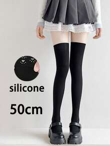 1 Pair Black/White Silicone Non-Slip Extra Long Over-The-Knee Socks, Women Slimming JK Socks 40/50/70cm Extra Long Socks, Velvet Thigh High Stockings, Japanese Sweet Goth Long Tube Socks, Black & White Cat Paw Non-Slip Calf High Socks, Versatile Slim Breathable Minimalist Sexy Academy Style - Multicolor - View 11
