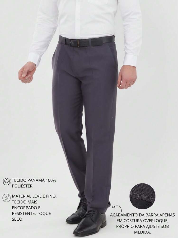 Men's 2-Piece Set - Slim Fit Dress Pants, Straight Leg Tailored Formal Suit Pants For Men, Polyester, Overlock Hem Finish - 深灰色 - 查看 6