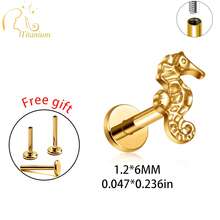 1pc G23 Titanium Alloy Hypoallergenic Nose/Ear Stud, Delicate Seahorse Design Piercing Jewelry For Women - Haima - View 11