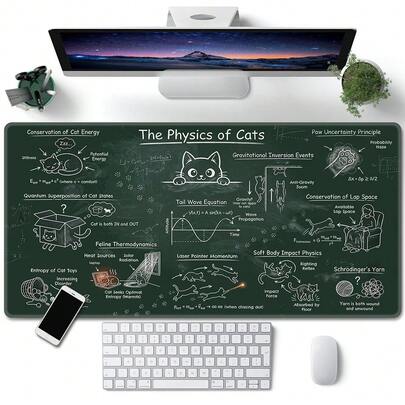 1pc The Physics Of Cats Desk Mat Mousepad XL - Science Teacher Or Cat Lover Gift - Physics Desk Decor Gaming Office Mousepad Desk Accessories Computer Accessories Mat Non-Slip Base And Stitched Edge Keyboard Mousepad Computer Long Desk Pad For Gaming And Office