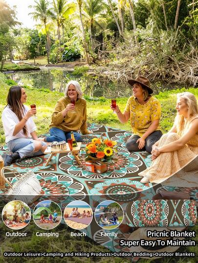 1pc New Outdoor Waterproof Anti-Sand Digital Printed Picnic Mat/Beach Towel, Fashionable And Fresh Pattern, Suitable For Outdoor Camping And Picnics (100g Fabric Weight) Bath Sheets