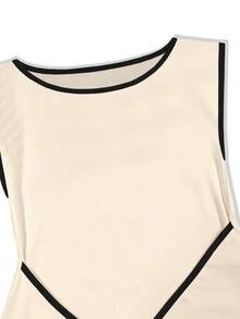 Women's Contrast Color Trim Y2K Mini Dress, Party & Holiday Style - Apricot - View 3