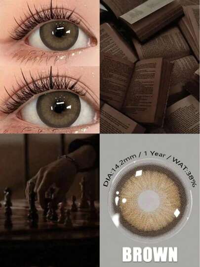 1 paire de lentilles de contact colorées jetables marron douces - convient pour toute l'année, lentilles de contact cosmétiques - maquillage - lentilles de contact cosmétiques - date d'expiration 1 an - convient pour un port quotidien et un transport, costume d'Halloween