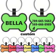Personalized Pet ID Bone-Shaped Tag, Silicone Dog Tag, Cat Name Tag, Customized Dog Tag, Available In Navy Blue, Magenta, Green, Sky Blue, The Best And Most Beautiful Gift For Your Dog - Multicolor - View 3