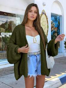 Áo khoác cardigan nữ dáng rộng, màu trơn, kiểu dáng cơ bản, thích hợp mặc hàng ngày, dự tiệc trà, du lịch, mùa thu/đông. - Màu xanh Ô liu - Xem 5
