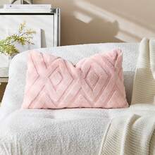 1件菱形图案仿毛皮枕套，纯色，40 x 40厘米，单面印花，枕套，沙发靠垫套，装饰枕套，柔软舒适，适用于沙发、卧室、客厅、阳台等场所。 - 粉色 - 查看 2
