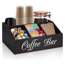 Classic Coffee Bar Organizer Box With Lid Multi-Compartment Storage For Coffee Accessories Condiments Pods Shelf - Black - View 2