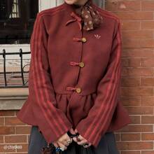 Adidas NY JKT W 中国新年风格花卉荷叶边收腰修身运动夹克 - 咖啡棕 - 查看 3