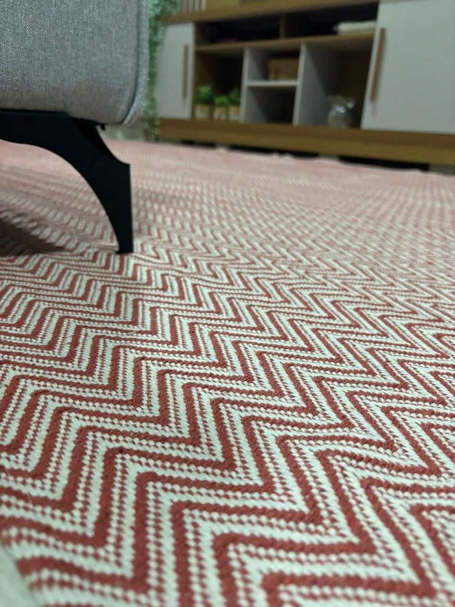 Living Room Or Bedroom Rug, Various Sizes, 100% Cotton. Thick And Very Soft, Machine Washable! - Zig Terracotta - View 1