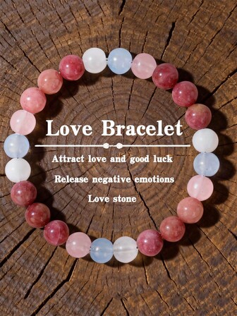 优雅樱桃红石榴石手链，女士粉色水晶天然宝石海蓝宝石串珠手镯，高品质女士首饰