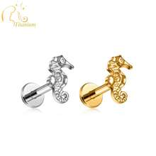 1pc G23 Titanium Alloy Hypoallergenic Nose/Ear Stud, Delicate Seahorse Design Piercing Jewelry For Women - Haima - View 3