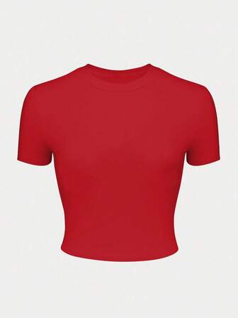 Women's Casual Round Neck Short-Sleeved T-Shirt For Spring/Autumn/Summer, Perfect For Valentine's Day/Back-To-School Season,Womens Tops,Festival Outfits For Women,Valentine's Day Top,Valentine Outfits For Women,Vacation Outfits Women,Valentines Day Outfit, Gras Outfit Women,Office Outfits For Women,Red T-Shirt