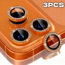 Sparkling Rhinestone-Studded Camera Lens Protector Compatible With IPhone 17, 16, 15, And 14 Series. Scratch- And Drop-Resistant Tempered Glass Camera Lens Protector (Orange). - Orange - View 11