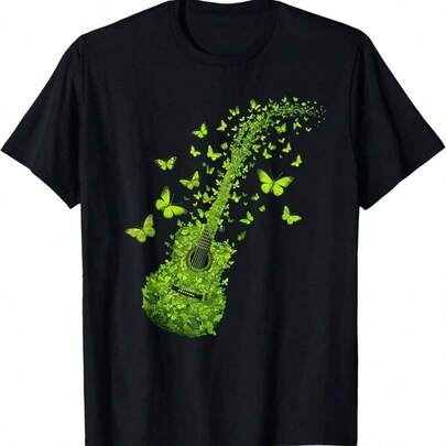 Lime Green Guitar Made Of Butterflies Graphic T-Shirt