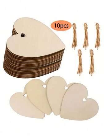 10pcs Unpainted Wooden Heart Shapes - DIY Paintable Artificial Hearts, Suitable For Weddings, Valentine's Day, Baby Showers, Home Parties Decor - Pre-Cut For Easy Hanging Or Painting