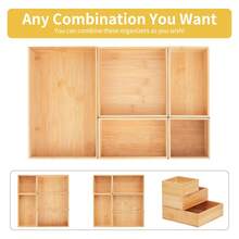 SURUIHK Bamboo Drawer Organizer With Adjustable Wooden Dividers, Stackable 7 Grid Storage Container Trays For Kitchen, Bathroom, Office Desk And Makeup Storage Organization - Brown - View 1