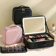 Bolsa De Maquillaje De Viaje Con Luz Led Y Espejo,Neceser Organizador De Cosméticos - Rosa - Ver 8