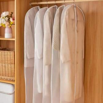 5 st. transparent vikbar klädpåse, multifunktionell garderobspåse för klädförvaring, kläddammskydd, reseklädförvaringspåse, dammtät och fukttät, med dragkedja, tvättbar, förvaringspåse för jackor och kostymer, kläddammskydd, lämplig för förvaring av kläder under olika årstider, lämplig för familjerum