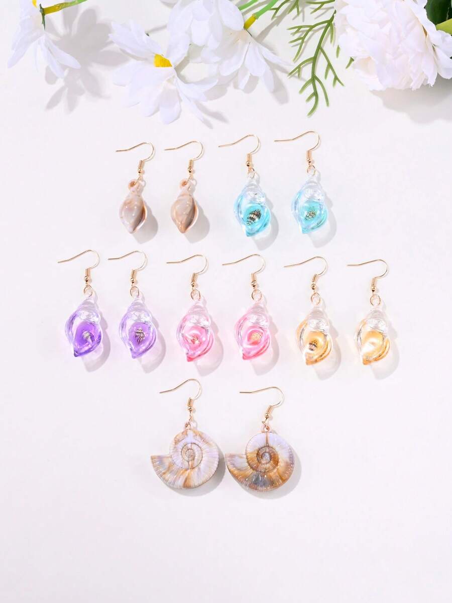 12pcs Bohemian Style Ocean Theme Gradient Shell Earrings, Suitable For Women's Daily Wear, Vacation And Party, All Seasons - Earring Set - View 1