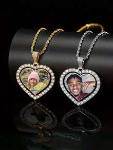 1pc Double-Sided Customizable Rotatable DIY Photo Pendant Necklace Hip-Hop Gift Jewelry Suitable For High-Grade Gorgeous Gifts For Couples,Silver,Stylish,Colorful,Vintage,Simple,Unisex,Casual,Cuties,Custom,Personalized,Unique,Ideal Gifts For Him,Ideal Gifts For Her,Her,Boyfriend,Girlfriend,Dad,Mom,Family,Friends,For Anniversaries,For Birthdays,For Graduation,For Prom,For Party,Stainless Steel Jewelry - Multicolor - View 3