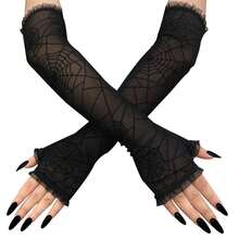 Mrotrida Women's Punk Fingerless Glove Cosplay Ripped Gloves For Halloween Costume Party 1Pair,FFBlackssspiderWeb - FBlacksspiderWeb - View 3