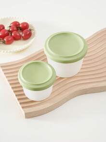 2 piezas de cajas de almacenamiento de alimentos redondas de silicona con impresión bajo demanda para bebés, con tapas, vajilla esencial para bebés, regalos, caja de cena portátil para bebés - Multicolor - Ver 14