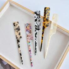 1pc Minimalist Marble Texture Long Handle Pointed Tail Comb - High-End Leopard Print Detangling Comb - Vintage Pointed Tail Anti-Static Smooth Hair Comb With Dense Teeth - Suitable Household Hair Styling Pointed Tail Comb ,Hair Styling Kit ,Hair Tool Kit Woman Accessories - Multicolor - View 4