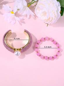 Set de 2 piezas de pulsera elegante con cristales de CCB y pulsera con cuentas, adecuado para uso diario, fiestas y bodas de mujeres, regalo de joyería - conjunto de pulsera - Ver 2