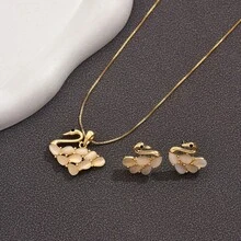 Conjunto de Pendientes y Colgante de Cisne con Piedra Ojo de Gato para Mujeres, Cadena de Caja Dorada, Elegante y Simple, Empaquetado Individualmente, Conjunto Pequeño Exquisito - Conjunto de oro rosa - Ver 6