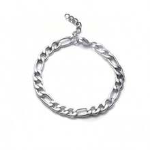 Unisex Figaro Link Bracelet 2025 New Arrival Niche High-Street Simple Stainless Steel Factory Wholesale Hypoallergenic Water-Resistant Everyday Wear Lightweight Durable Casual Jewelry For Couples Daily Layering Men Women - 銀色 - 查看 1