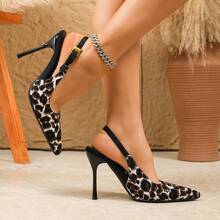 Fashionable Women's High Heel Slip-On Shoes, New European And American Style, Metal Decor Strap Backless Mules, Pointed Toe Leopard Print Stilettos