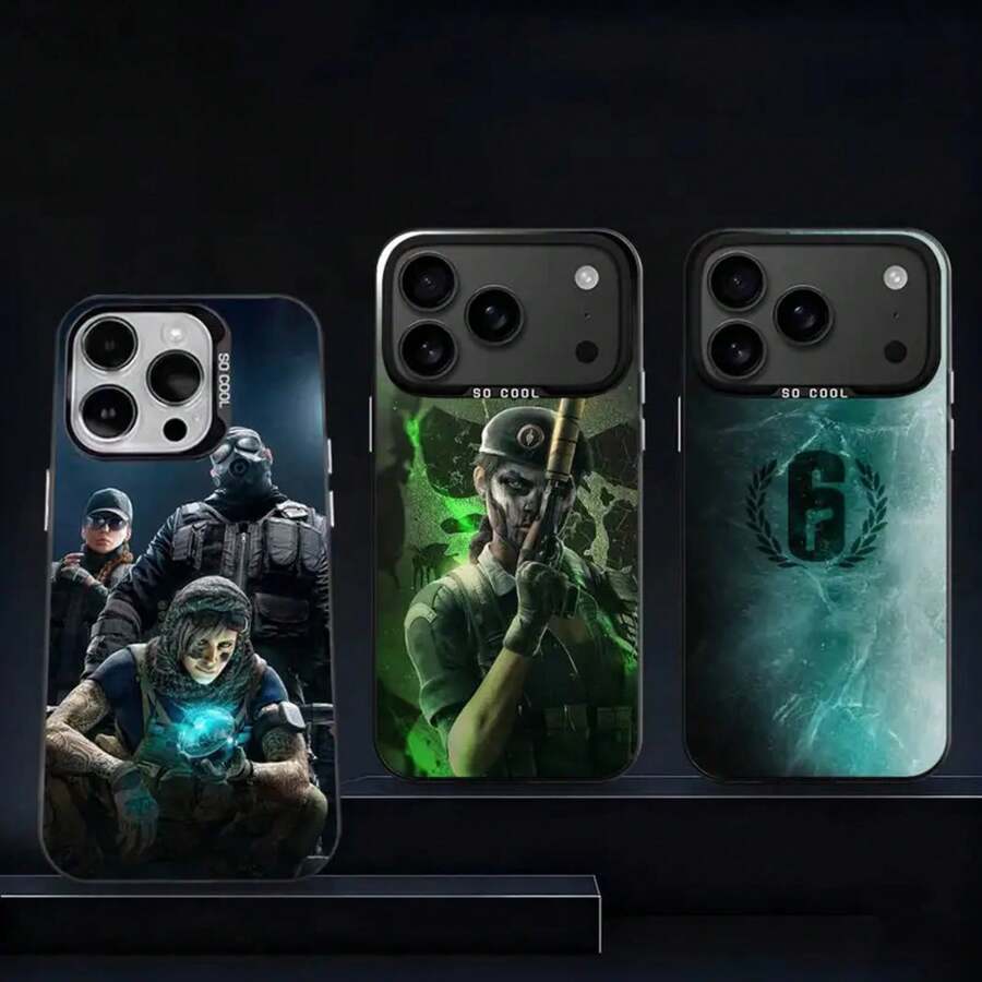 R-Rainbow S-Six S-Siege para iPhone 17 16 15 14 13 12 11 Ais/Pro/Max/Plus, funda de teléfono rígida mate negra anti-caída - z6 - Ver 1