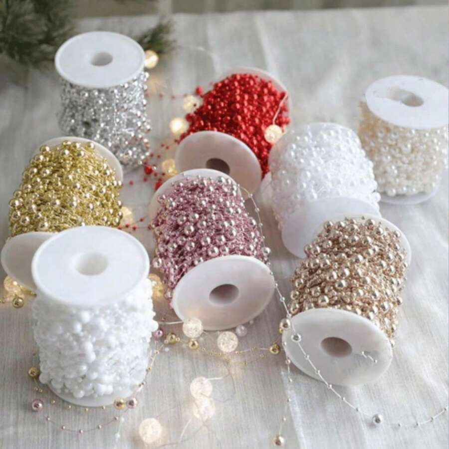 10米纯色柠檬圣诞串珠花环，圣诞装饰鱼线串珠链，适用于圣诞树、商店橱窗、节日装饰 - 彩色 - 查看 1