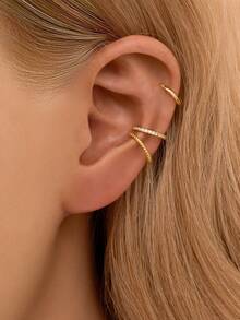 3pcs Simple Sterling Silver S925 Ear Clip Set, Suitable For Women, Lovers, Sisters, Vacations And Daily Collocation