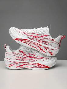 Men's Breathable Mesh Luminous Casual Sneakers, Soft Sole Sports Shoes For Teenagers, Students, Running, Physical Exam, Fashionable, Versatile, Comfortable, Outdoor, Korean Style Athletic Shoes - Red - View 2