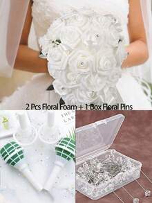 Großer Brautstrauß Halter, Schaum Blumenstrauß Halter, geeignet für künstliche Blumen, zum Befestigen von Frischblumen Dekoration, Brautstrauß, Hochzeitsdekoration, Hochzeitsaccessoires - Grün - Übersicht 6