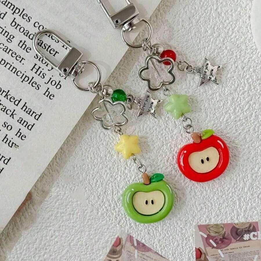 1pc Unisex New Creative Apple Pendant Keychain, Five-Pointed Star & Flower Decor Accessory, Festival Birthday Gift Car Accessories Bag Charm School Cute Goth Y2k Bag Accessories Lanyards With Id Holder Car Accessories Bag Charms - Nhiều màu - Xem 1