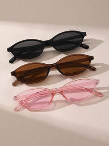 3pcs/Set Retro Oval Small Frame Fashion Women Eyeglasses, European And American Ins Street Style - Oval Frame - View 12