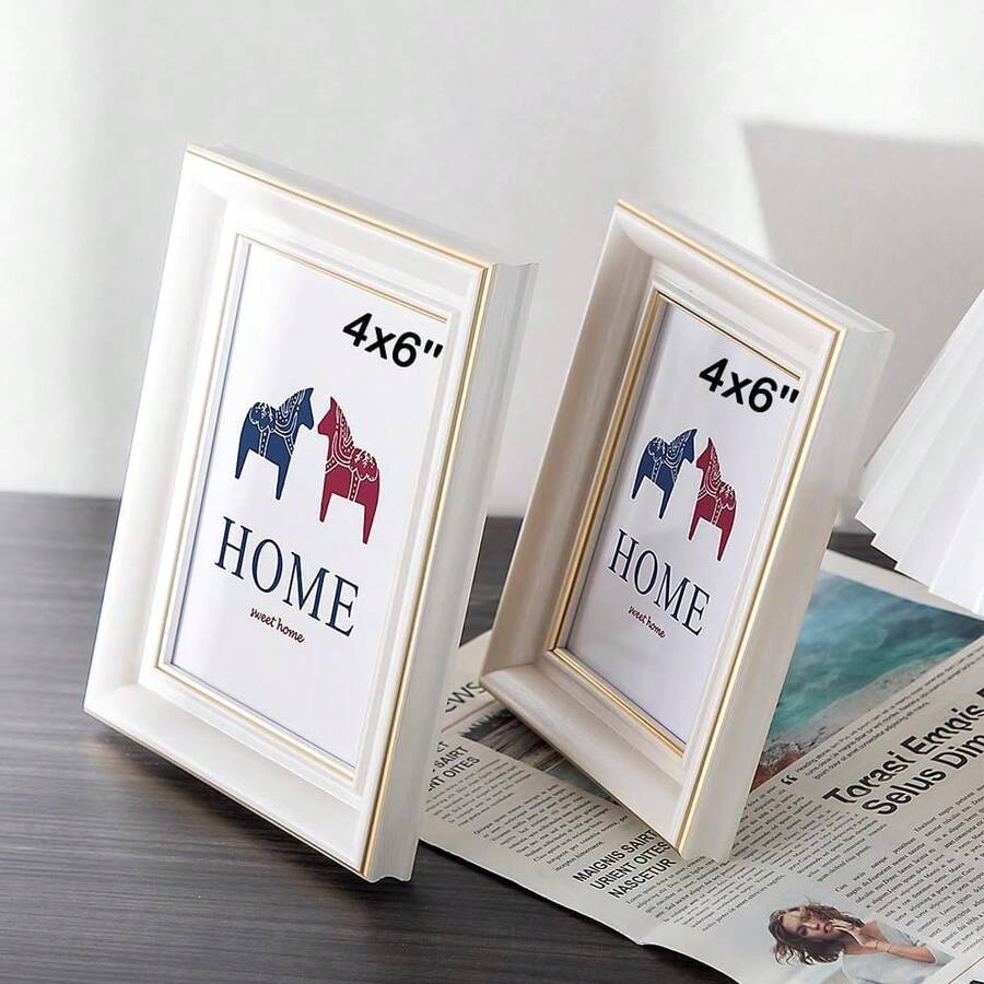 Marcos para fotos 2 Piezas, Portaretratos de 4x6 pulgadas,Marcos Decorativo para Cuadros de Pared y Mesa,Blanco 4x6 - Blanco - Ver 1
