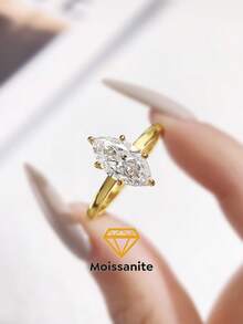 1pc 1-2 Carat Elegant 6-Prong Moissanite Solitaire Engagement Ring, S925 Sterling Silver Luxury Wedding/Proposal/Anniversary Ring, Women's Jewelry Gift, Christmas Gift - Gold - View 1