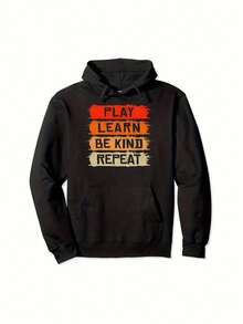 Cute Be Kind Play Learn Be Kind Repeat Play Learn Be Kind Perfect For All Seasons As A Gift For Family And Friends Comfortable And Stylish Pullover Hoodie S-XXL Hine Washable - 黑色15 - 查看 1