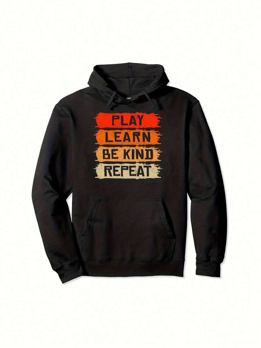 Cute Be Kind Play Learn Be Kind Repeat Play Learn Be Kind Perfect For All Seasons As A Gift For Family And Friends Comfortable And Stylish Pullover Hoodie S-XXL Hine Washable - 黑色15 - 查看 1