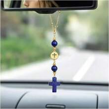 Cross Crystal Hanging Car Charm,Cute Healing Stones Car Decor For Rear View Mirror Boho Handmade Sun Catcher Ornament Accessories Tiger Eye Crystal Protection For Women - Crystal - View 9