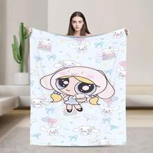 P-Powerpuff Girls Comedy Cartoon Plush Blanket Fun Warm Blanket Summer Blanket (4)Valentine's Day Room Decor - 白色 - 查看 2
