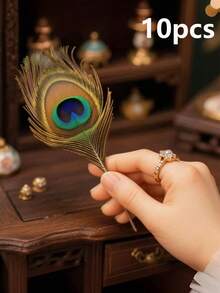 10根带眼睛的人造孔雀羽毛，适用于家居装饰、婚礼扇子、婚礼背景、装饰相框、蜡烛、闺蜜礼物、女士礼物、冬季礼物、家居装饰、婚礼装饰、工艺品 - 孔雀 - 查看 12